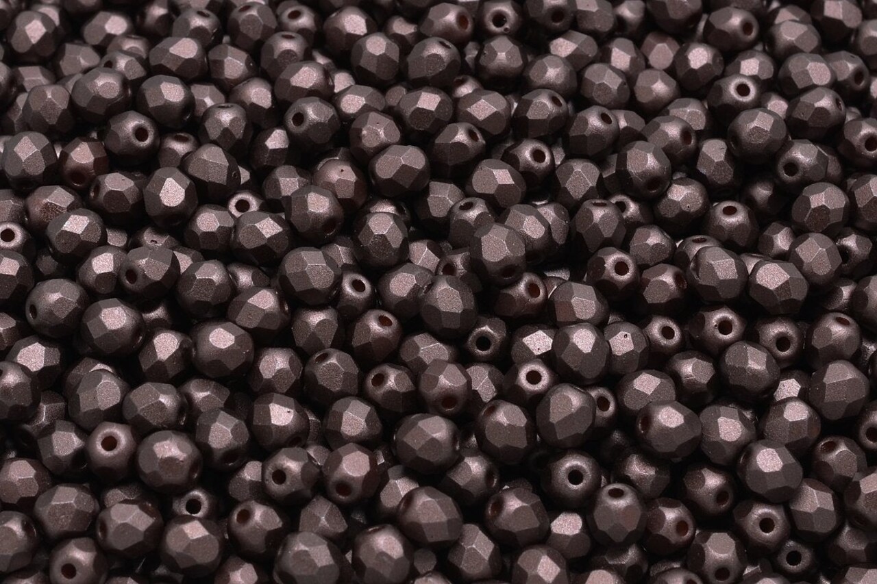 4mm Czech Fire Polish Round Bead, Pastel Dark Brown, 50 pieces